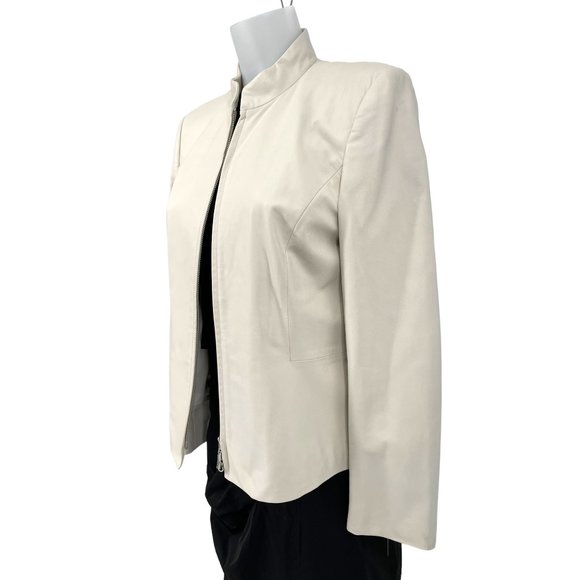 Vintage White Leather Blazer Talbots 1990s Y2K Zip Up Jacket Medium 10 So Soft! - Picture 3 of 14